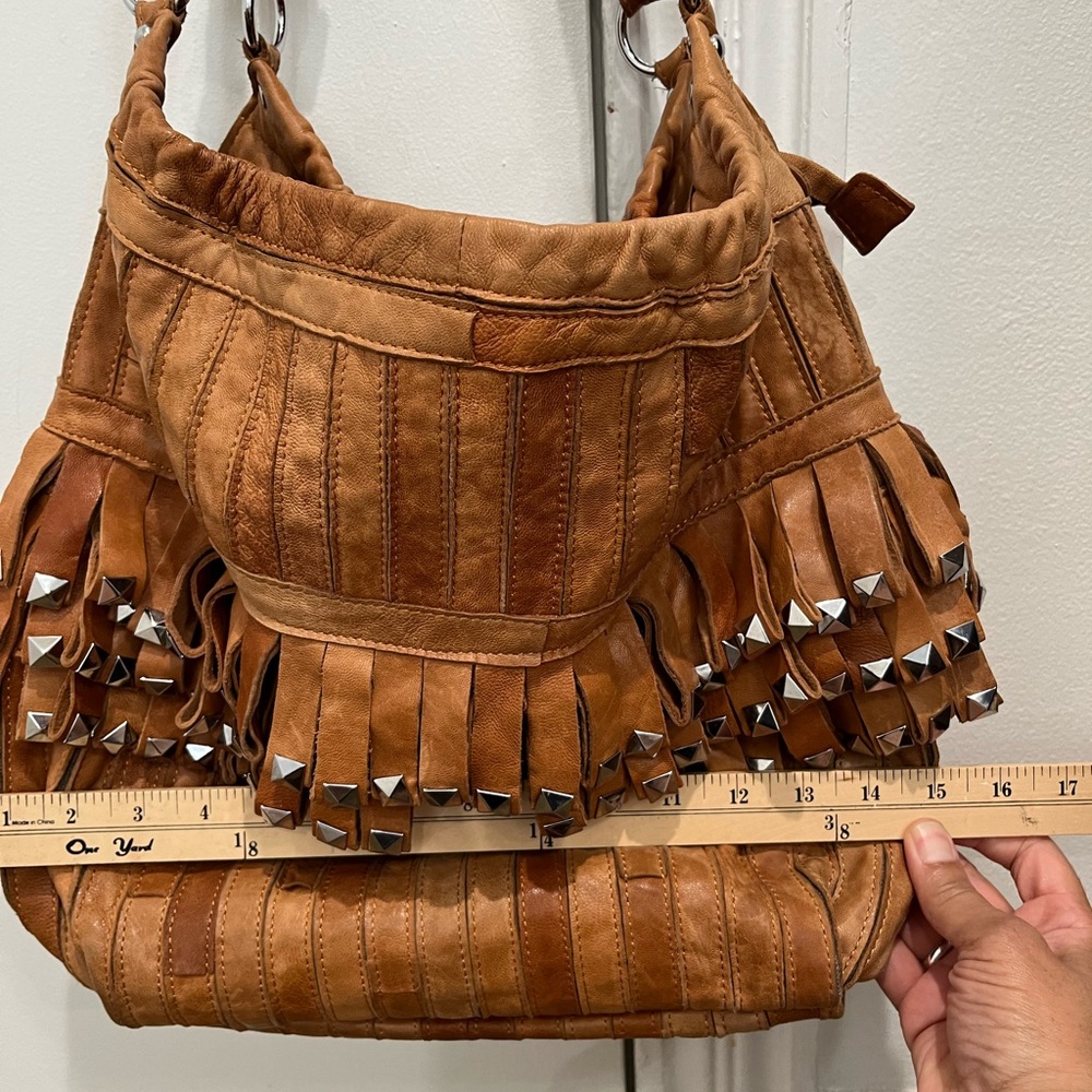 Amerileather Tan Leather Studded Tutu Hobo Handbag - Picture 7 of 9